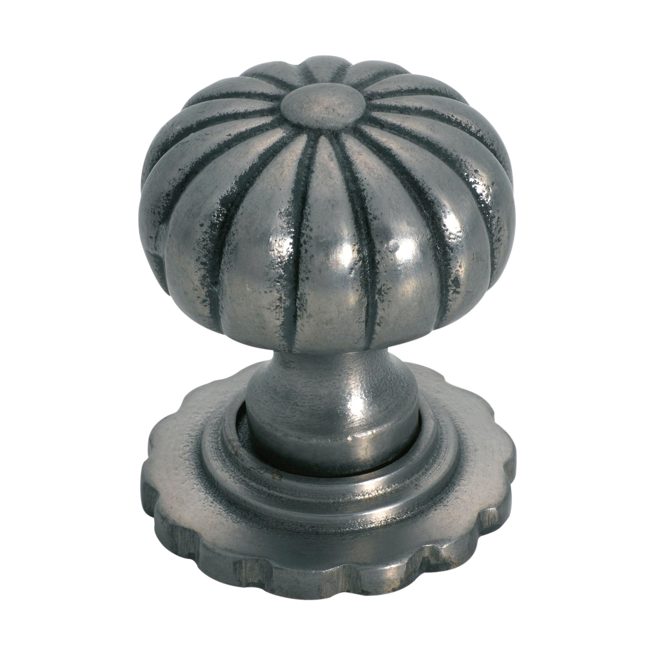 3696 Cupboard Knob Fluted Iron Backplate Polished Metal D32xP44mm