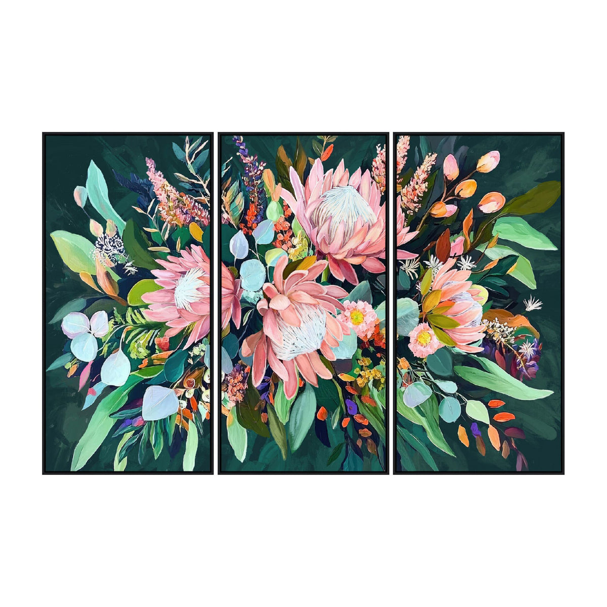 Floral Symphony Framed Textured Print Trio 180x120cm