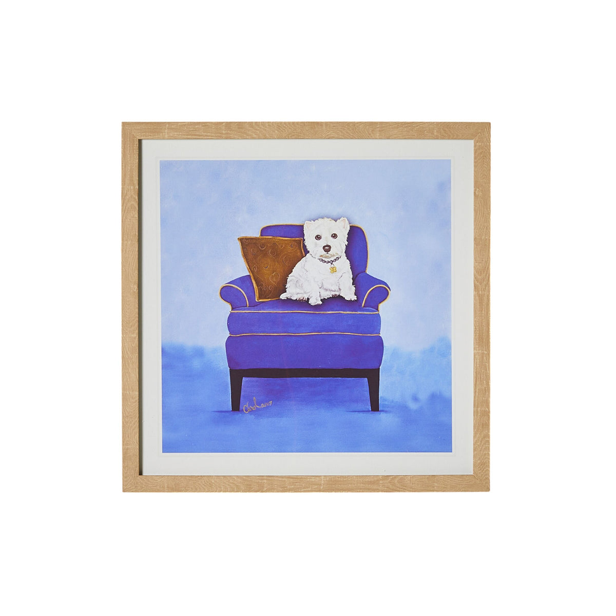 Westie on Blue Framed Print 40x40cm