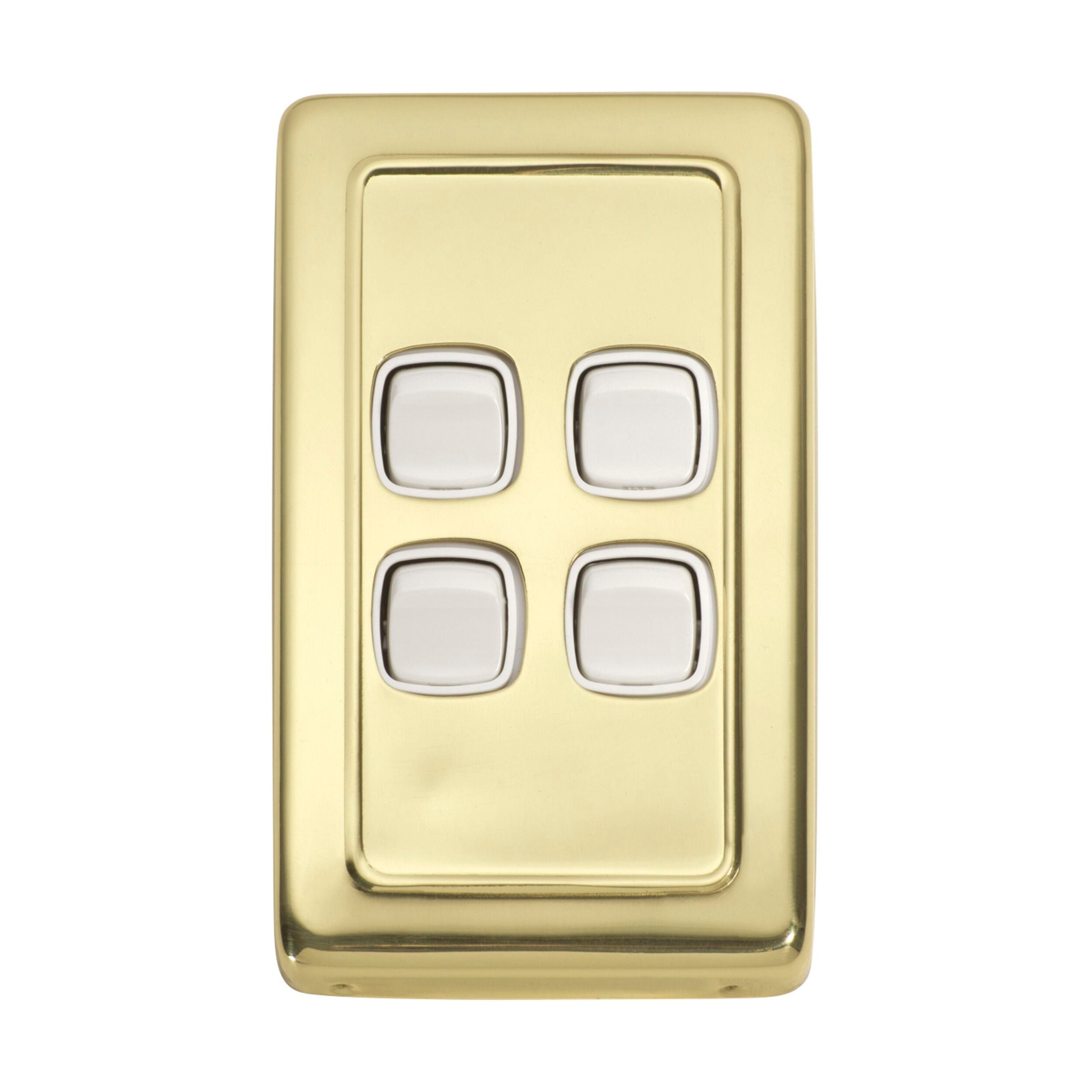 5855 Switch Flat Plate Rocker 4 Gang White Polished Brass H115xW72mm