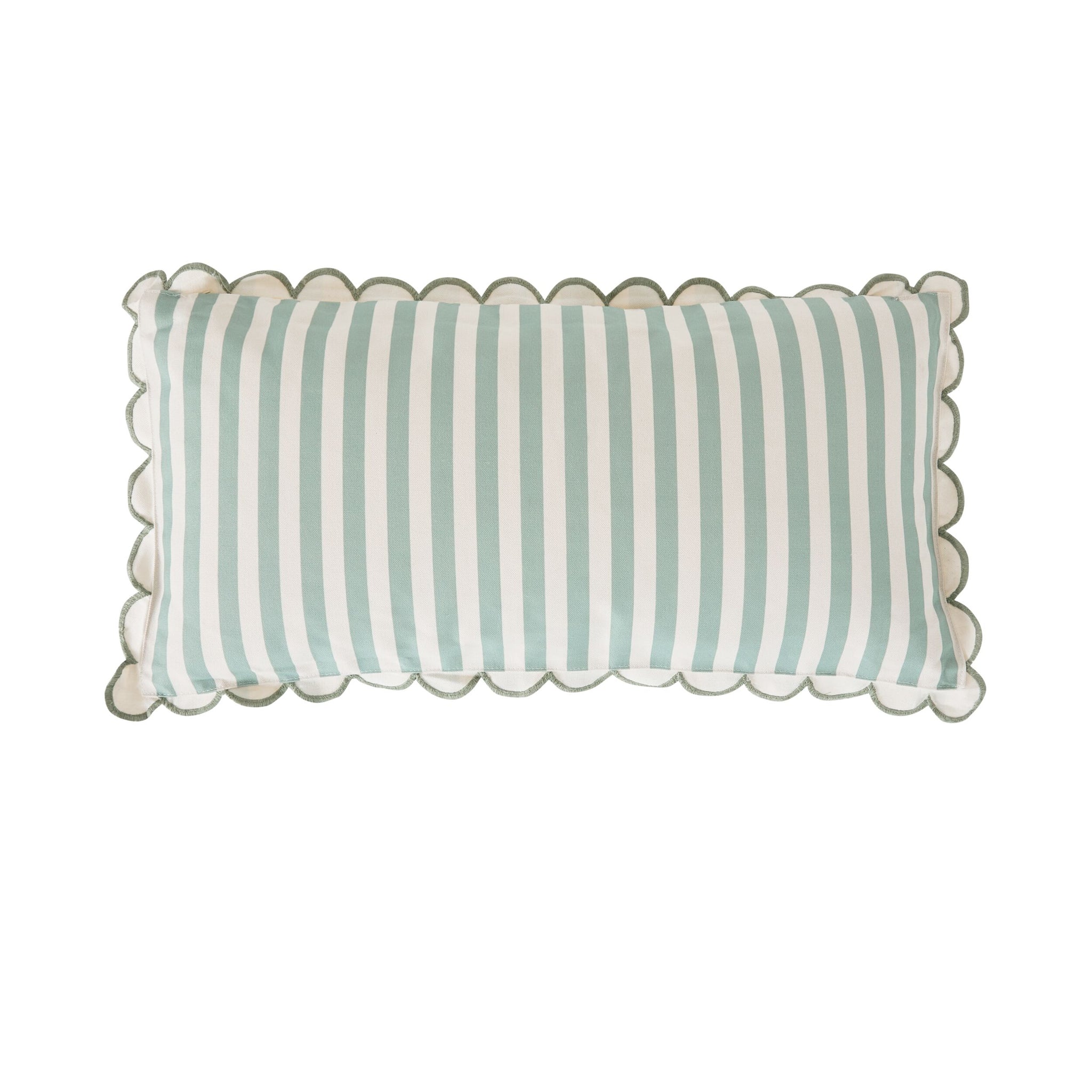 Aruba Scallop Edge Stripe Soft Green Lumbar Cushion 70x35cm