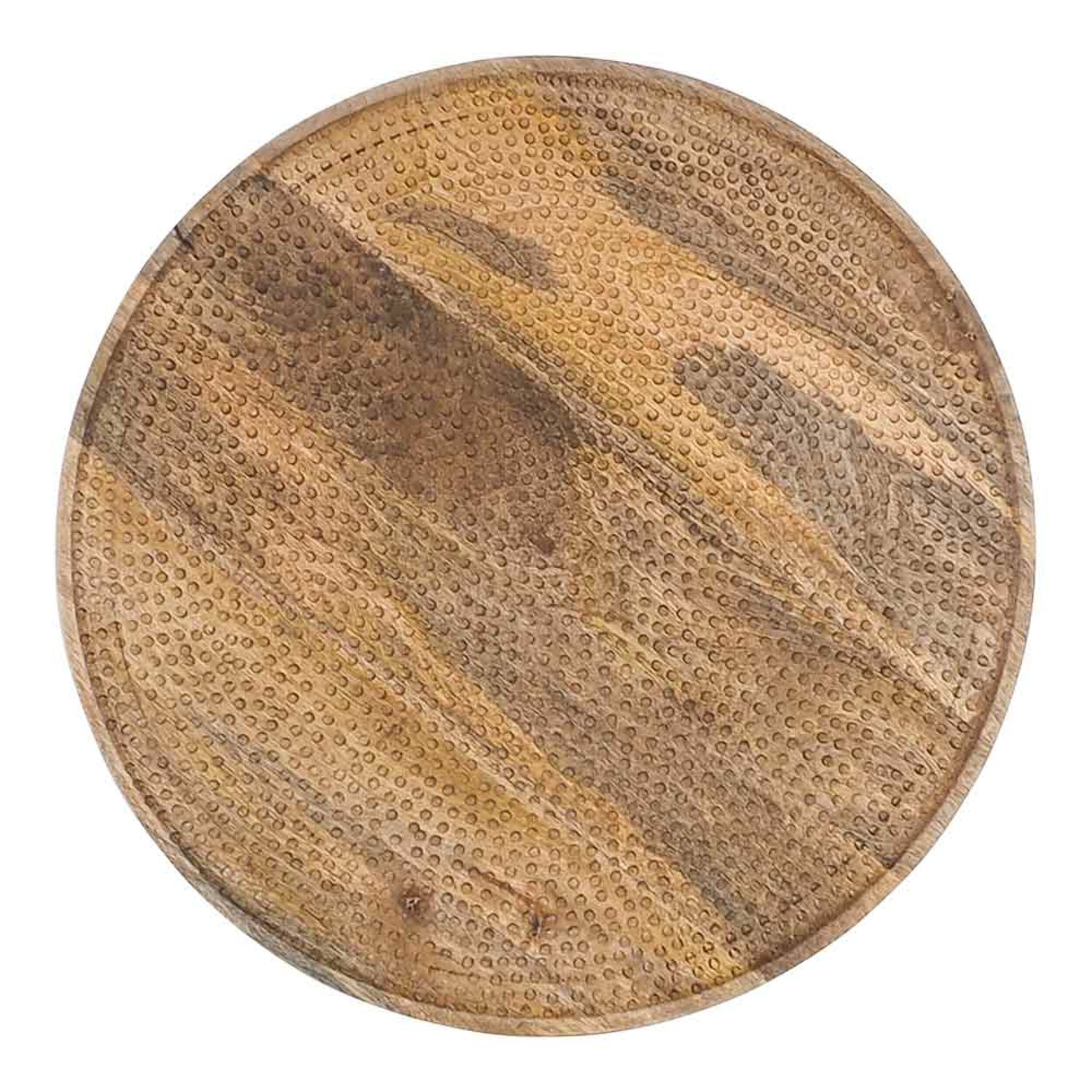The Arlo Lazy Susan 45x5cm is a round wooden plate made from mango wood, featuring a textured natural grain pattern.