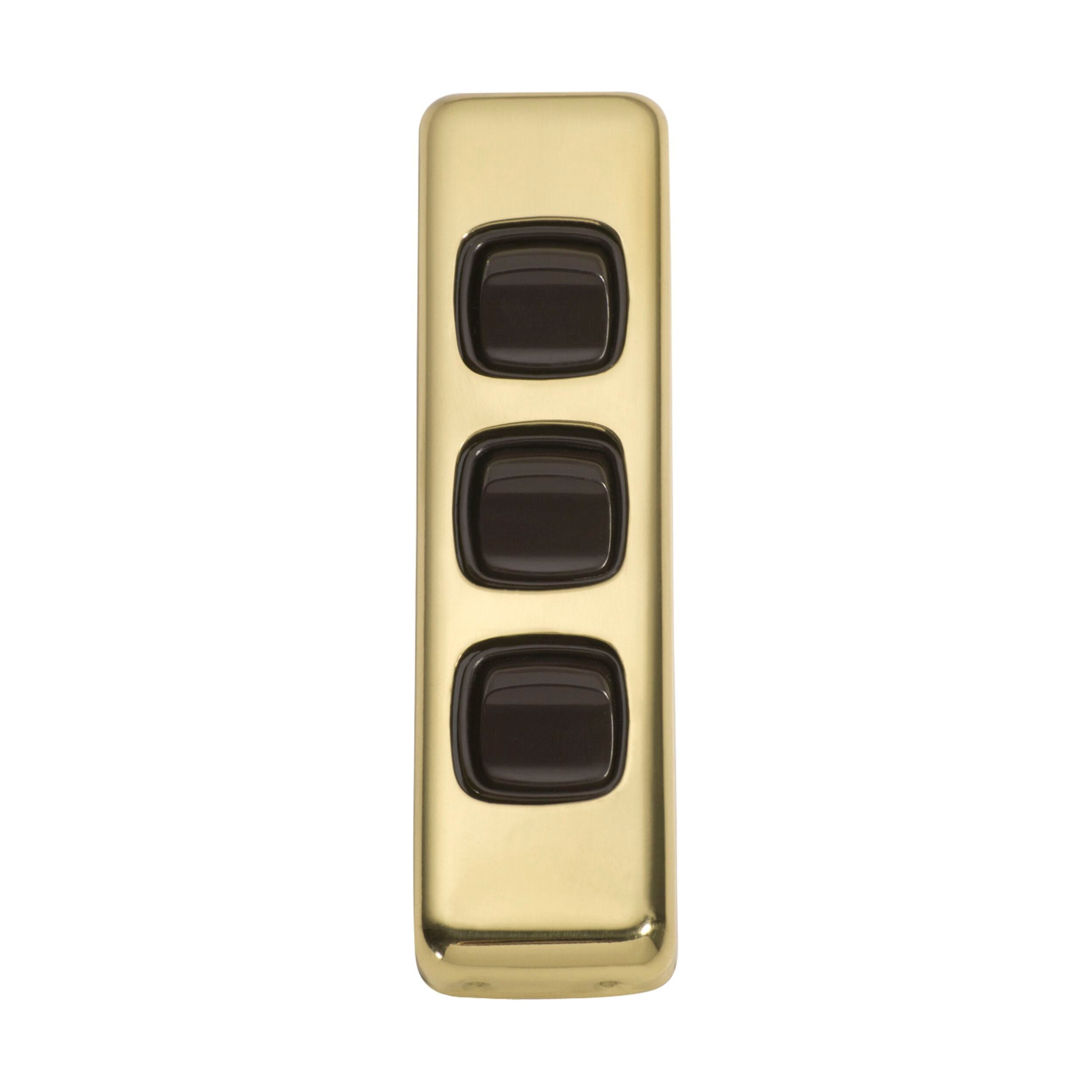 5806 Switch Flat Plate Rocker 3 Gang Brown Polished Brass H108xW30mm