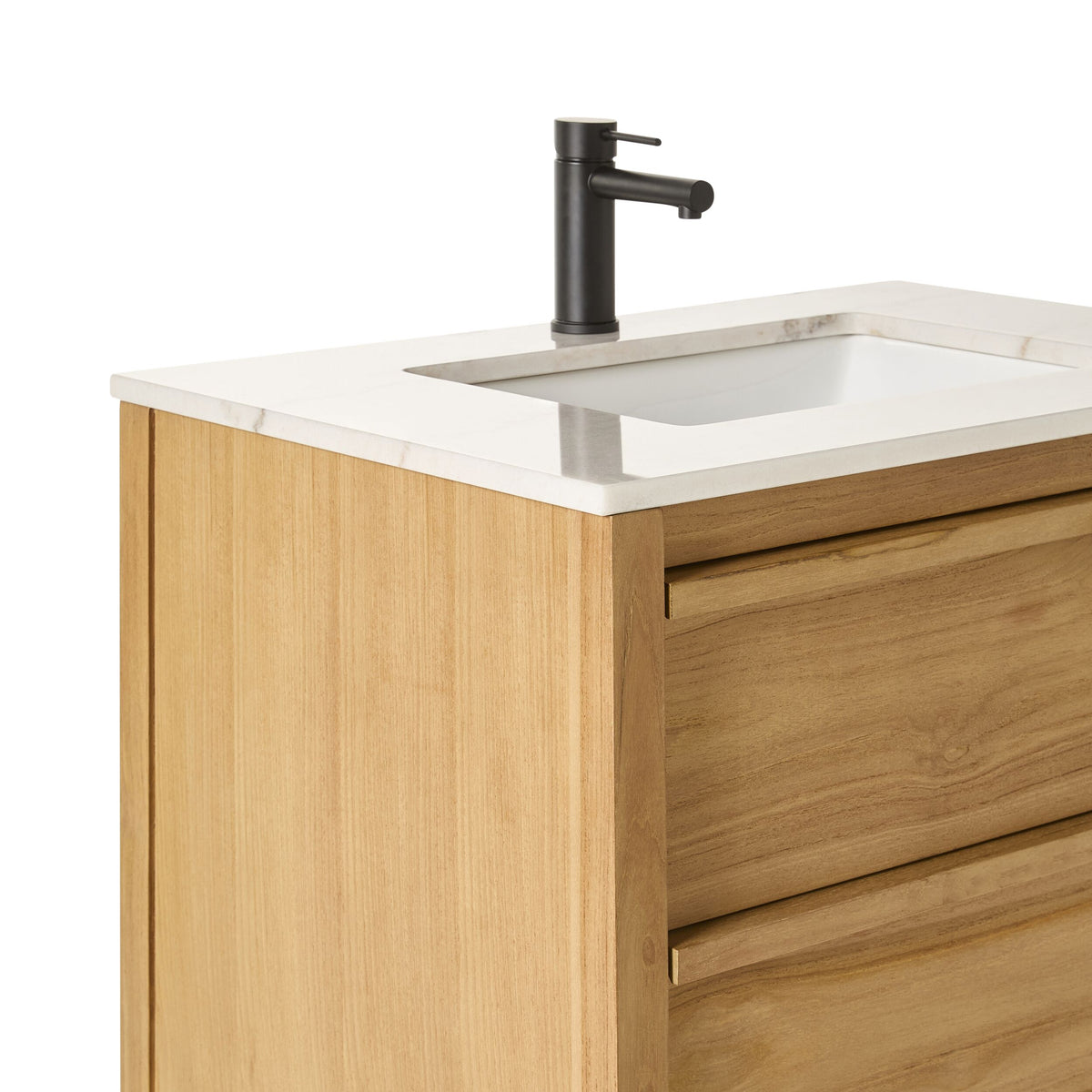 Oliver Single Bathroom Vanity Teak with Stone Top 760mm Package