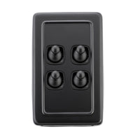 5355 Switch Flat Plate Toggle 4 Gang Matte Black H115xW72mm