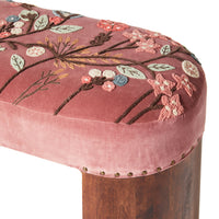Freya Embroidered Bench Rose Pink Velvet
