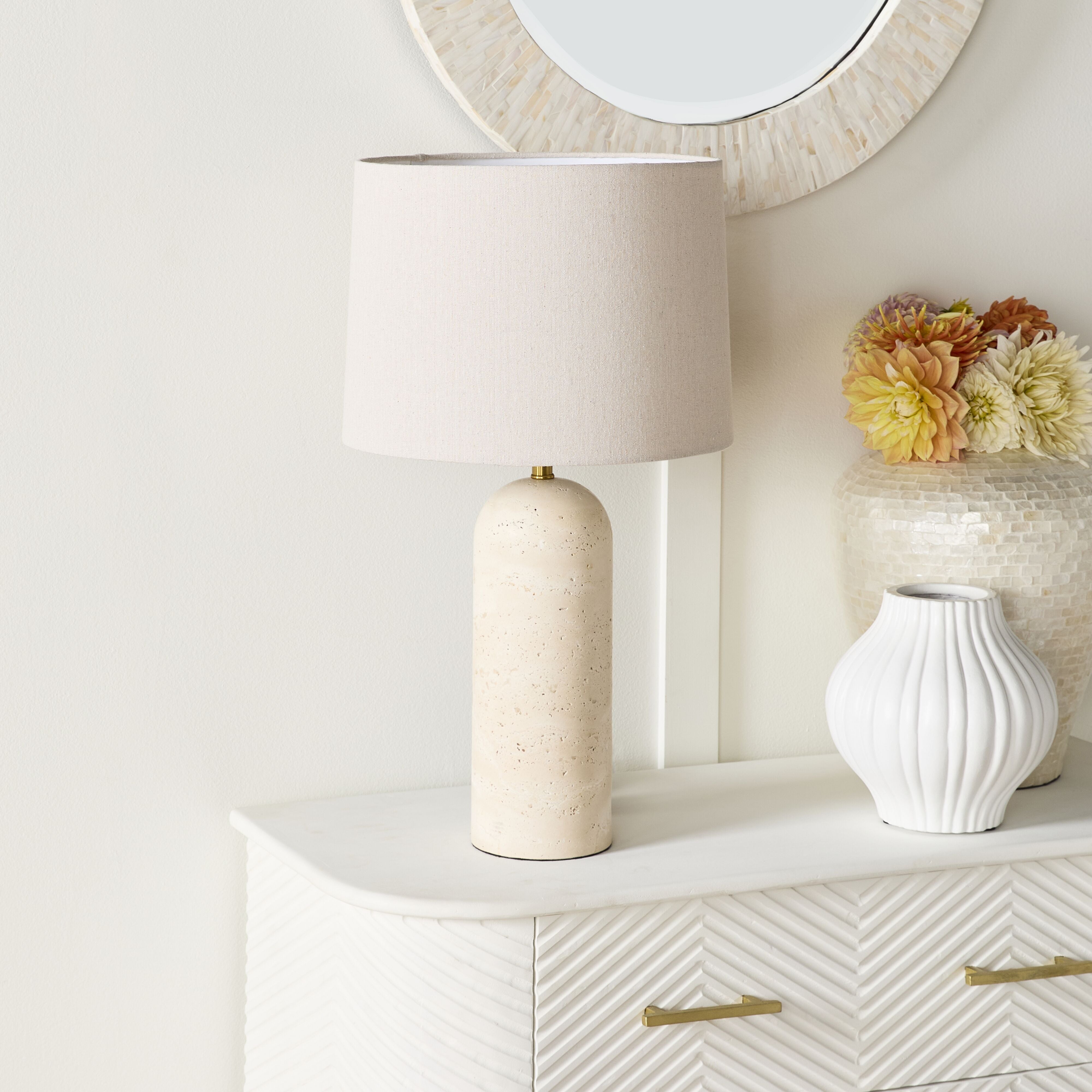 Siena Round Travertine Table Lamp 61cm – Early Settler Australia