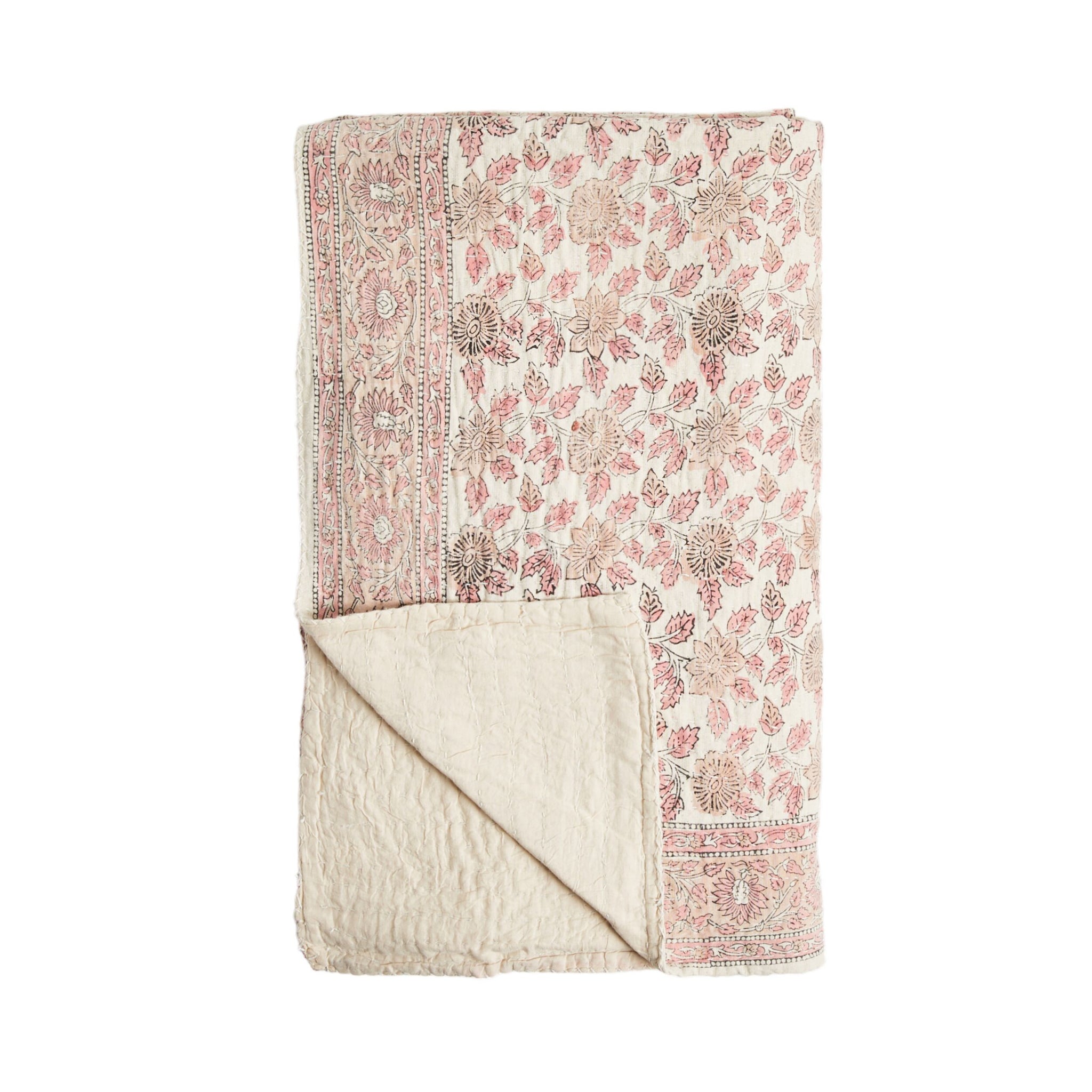 Handblocked Pink Cotton Throw 220x250cm