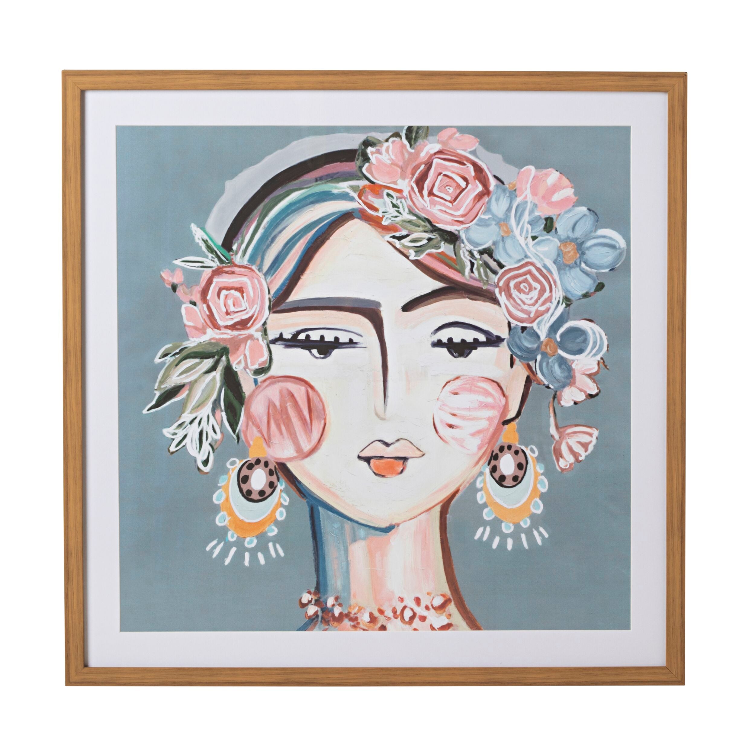 Charmaine Abstract Pink Floral Lady Framed Print 80x80cm