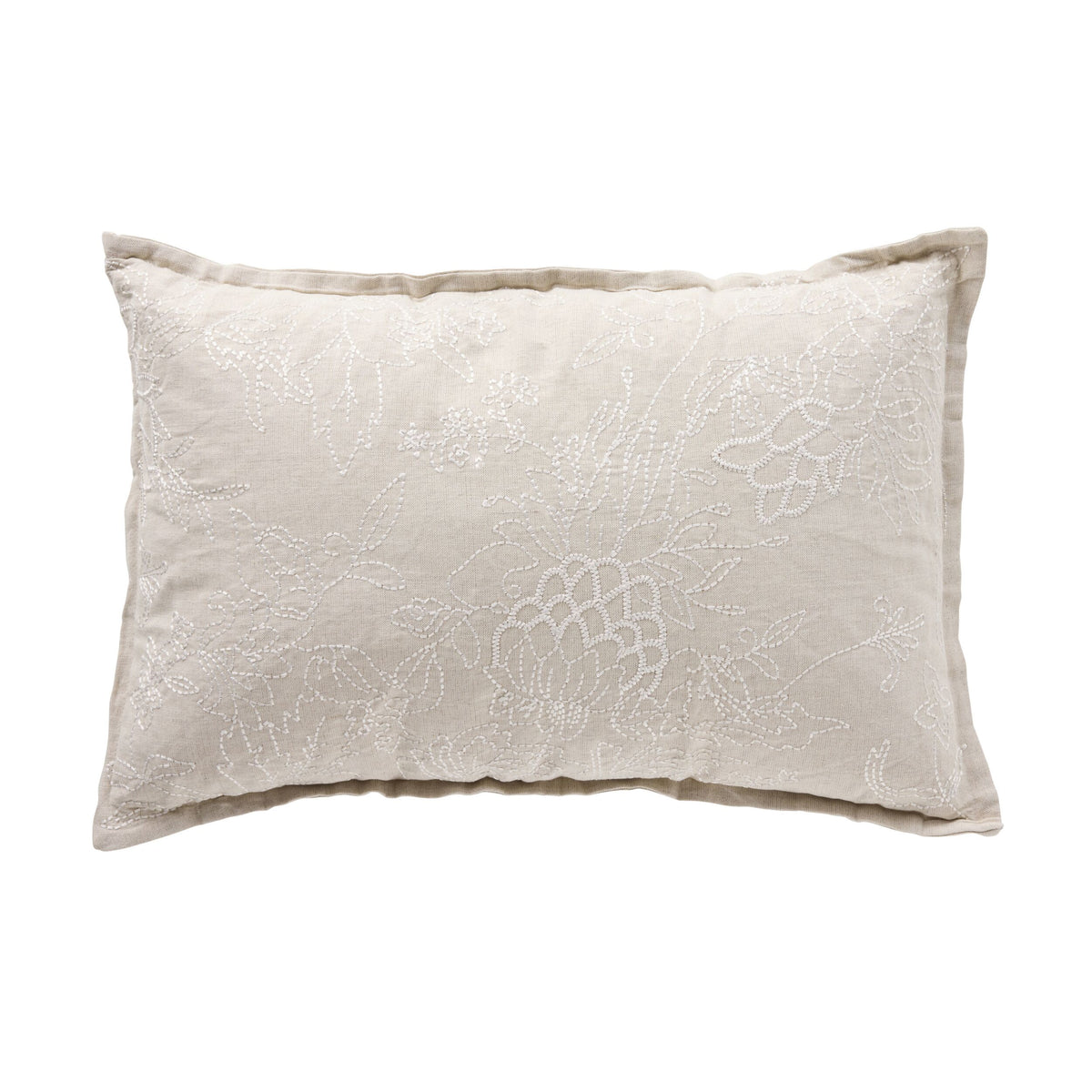 Anais Embroidered Linen Cushion Natural 40x60cm