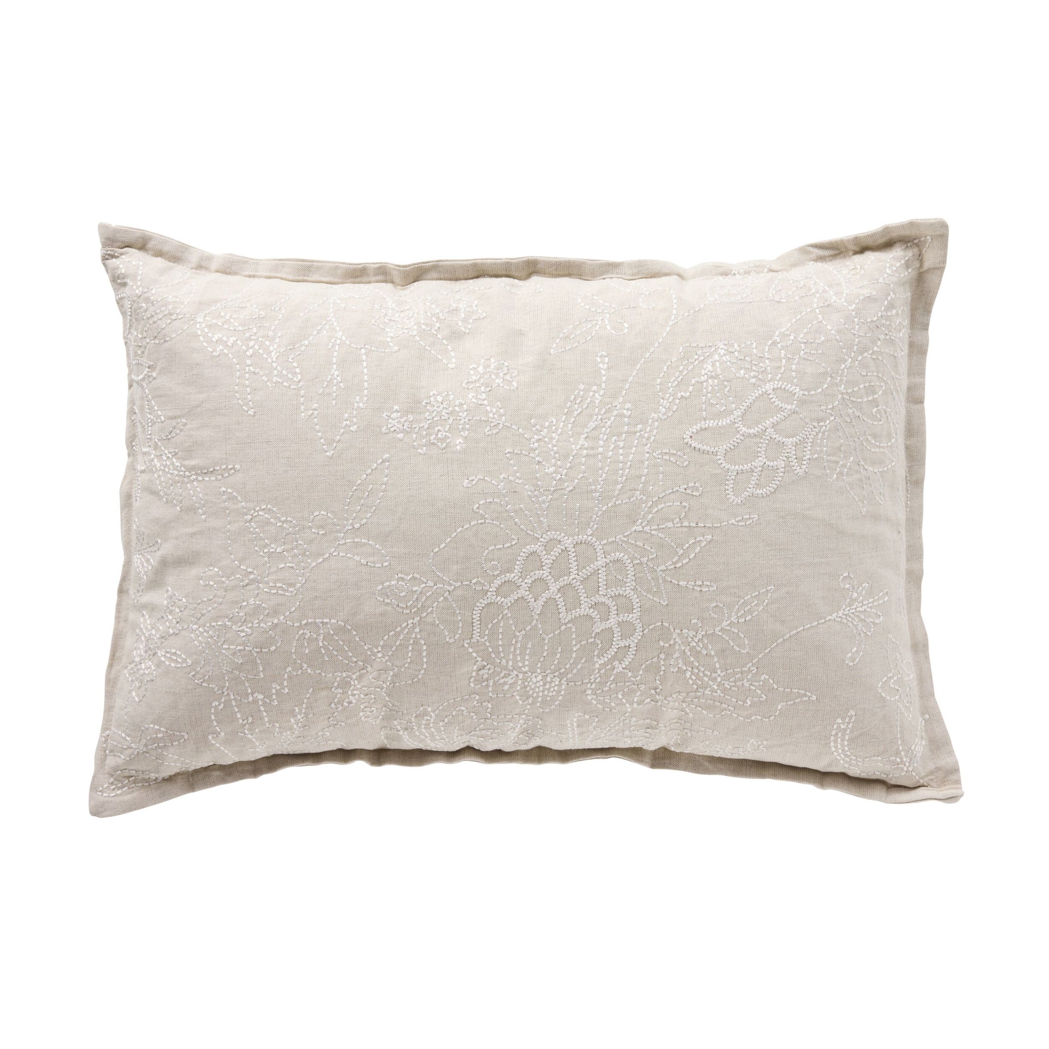 Anais Embroidered Linen Cushion Natural 40x60cm