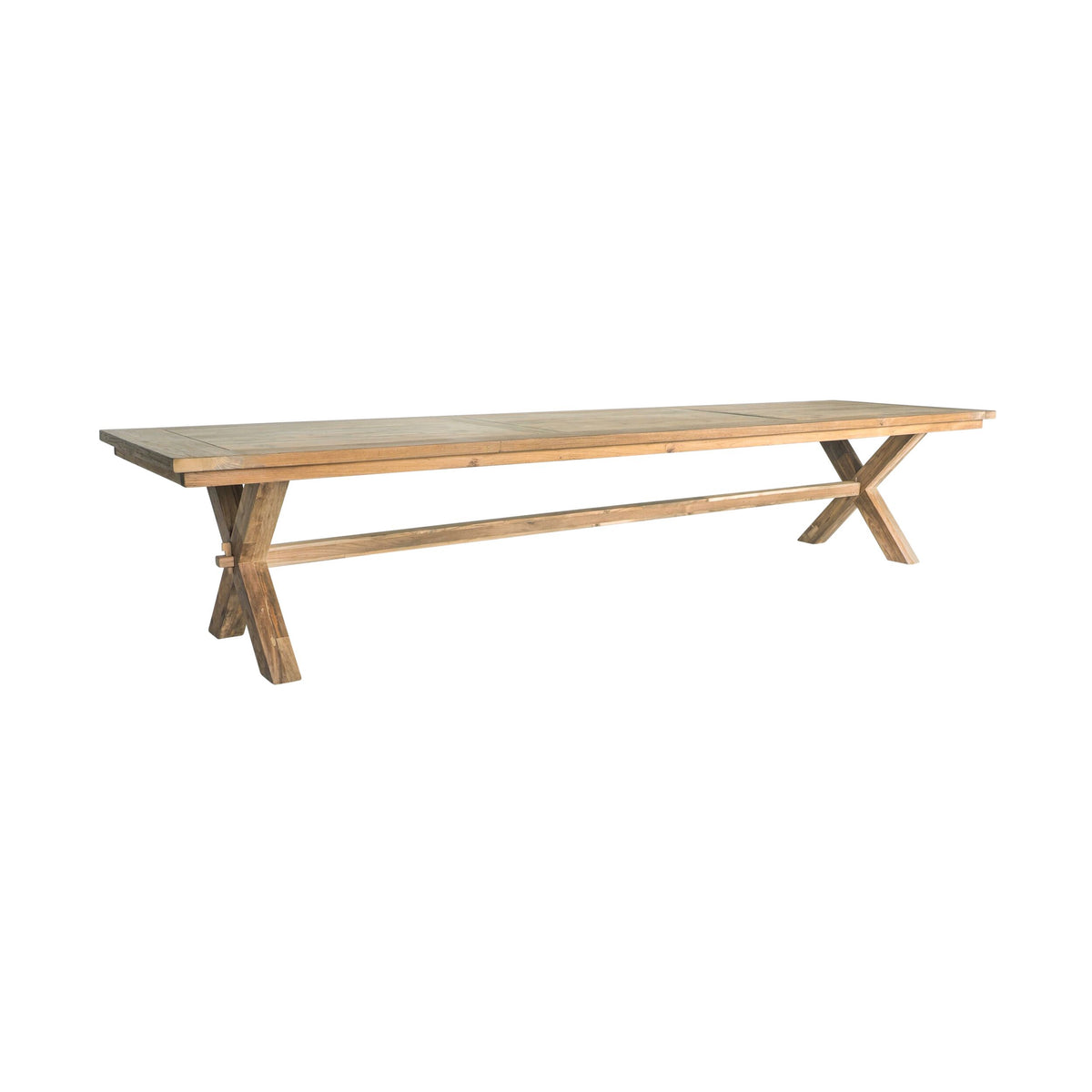Reclaimed Teak Cross Leg Dining Table 400cm with 8 Weave Dining Chair Package