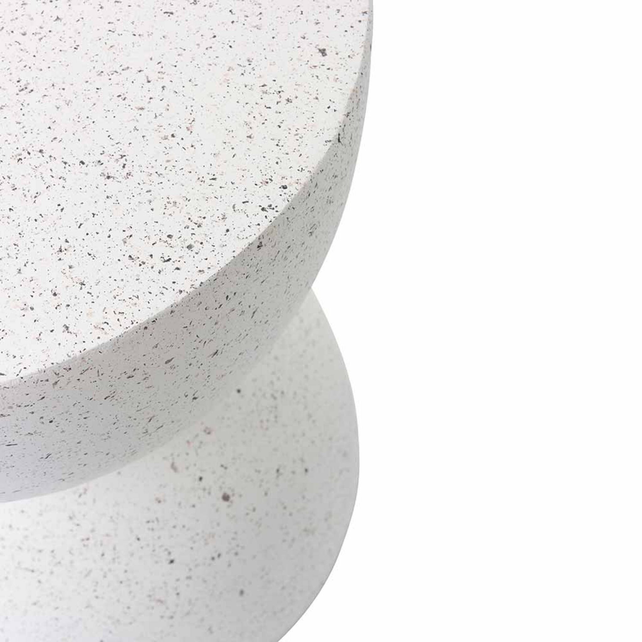 Close-up of the Speckle Plant Stand 40x40x45cm, featuring a round, white, speckled surface against a white background.