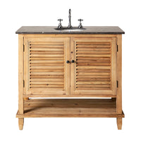 Louver 2 door Vanity with Base Shelf Blue Stone Top