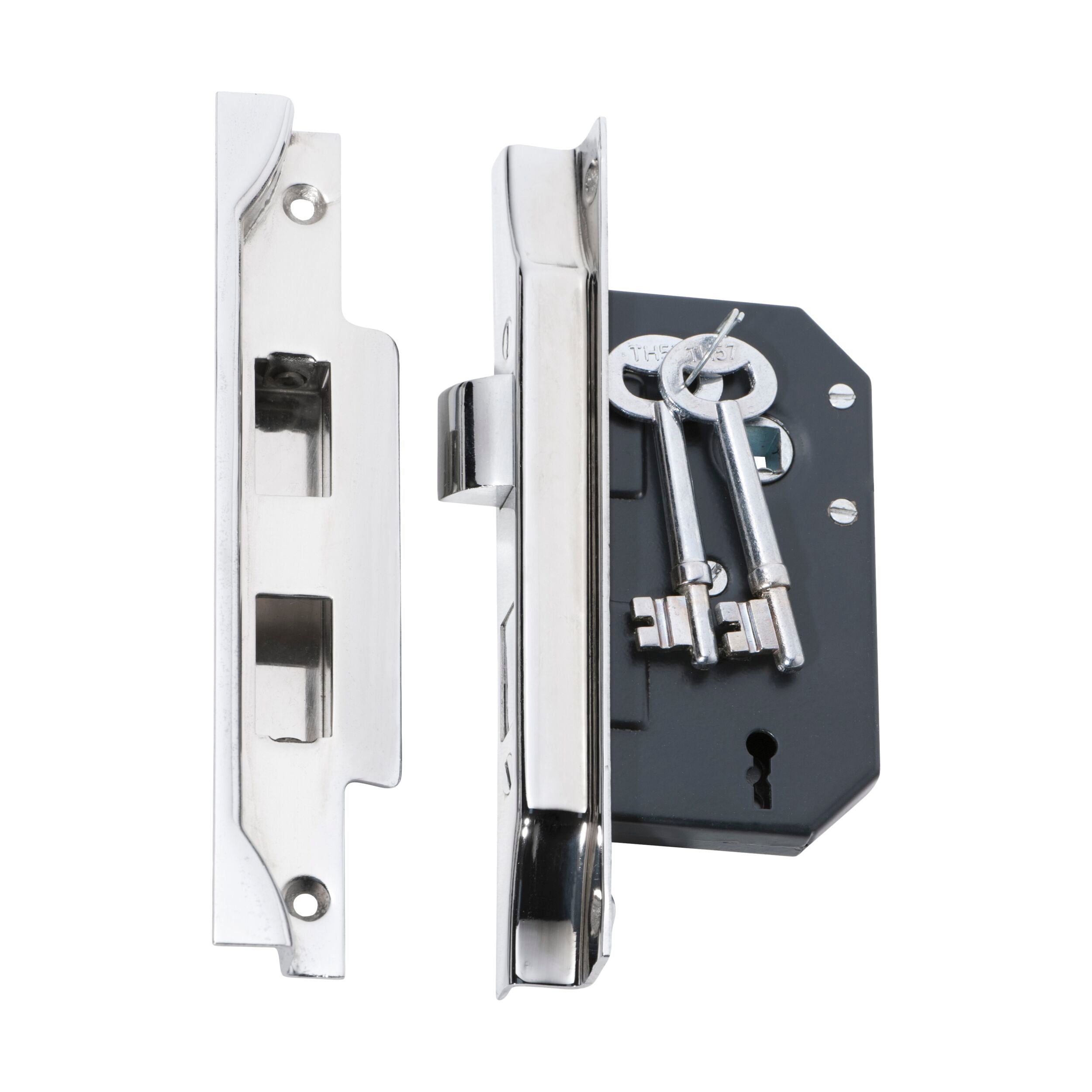 2214 Mortice Lock 3 Lever Rebated Chrome Plated CTC57mm Backset 44mm