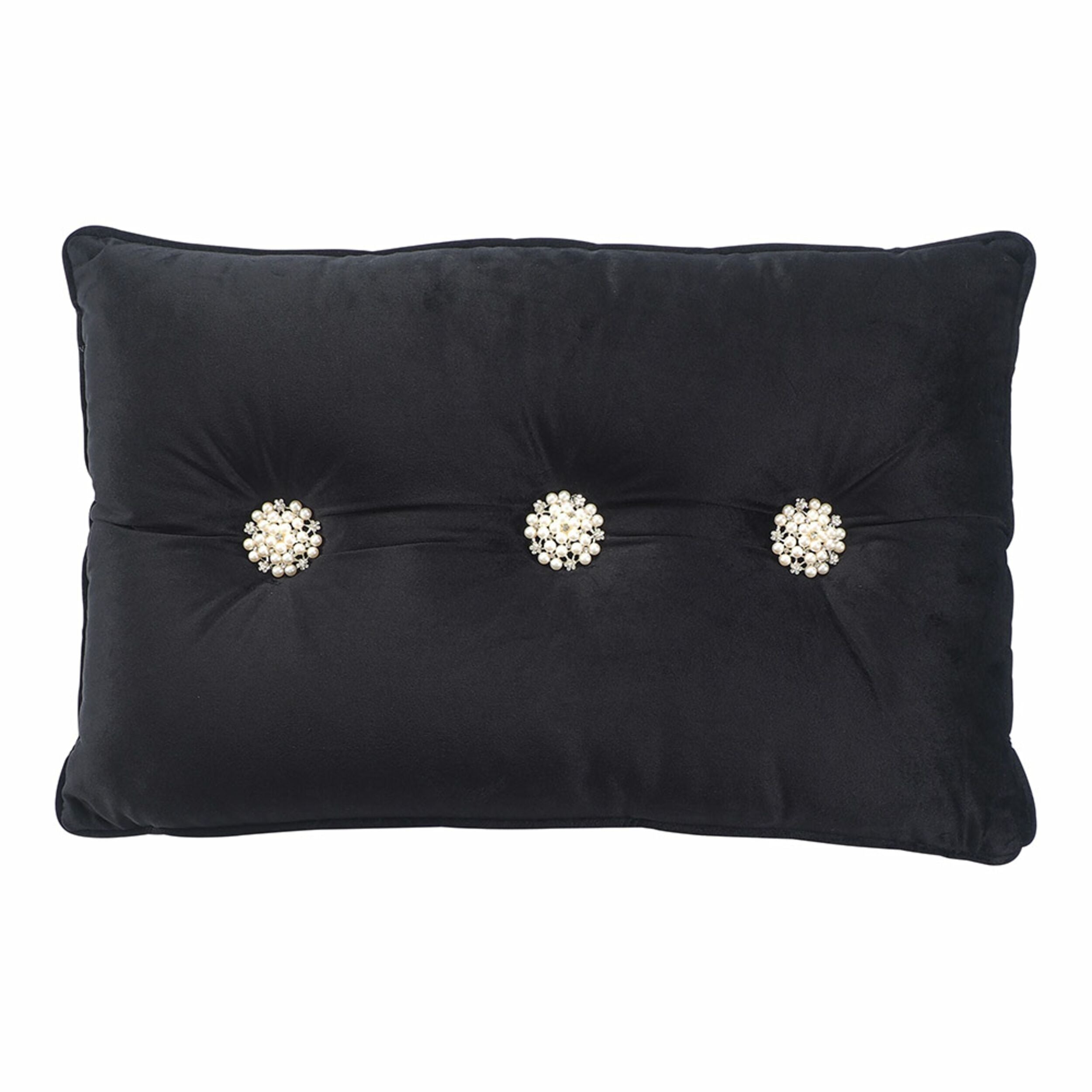 Midnight Max Black Decorative Button Cushion 60x40cm