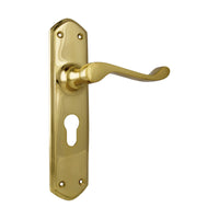 1042E Door Lever Windsor Euro Pair Polished Brass H200xP60xW45mm