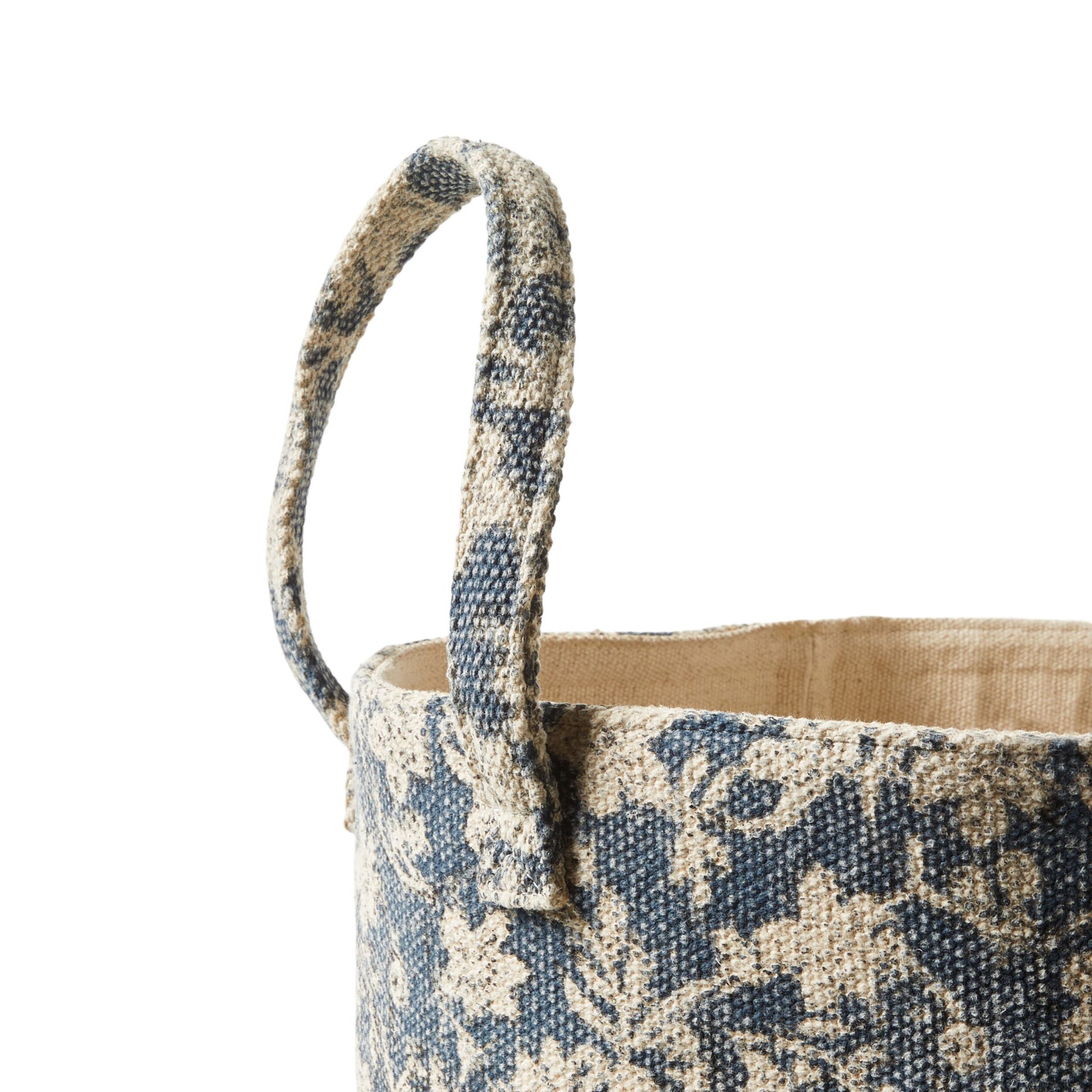 Fleurs Indigo Cotton Dhurrie Basket Large 45x40cm