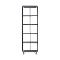 The Hendrix 5 Tier Tall Shelving Unit, measuring 182.5 x 60cm, is a sleek and modern tall black metal bookshelf. It has five shelves crafted from powder-coated iron with a minimalistic design.
