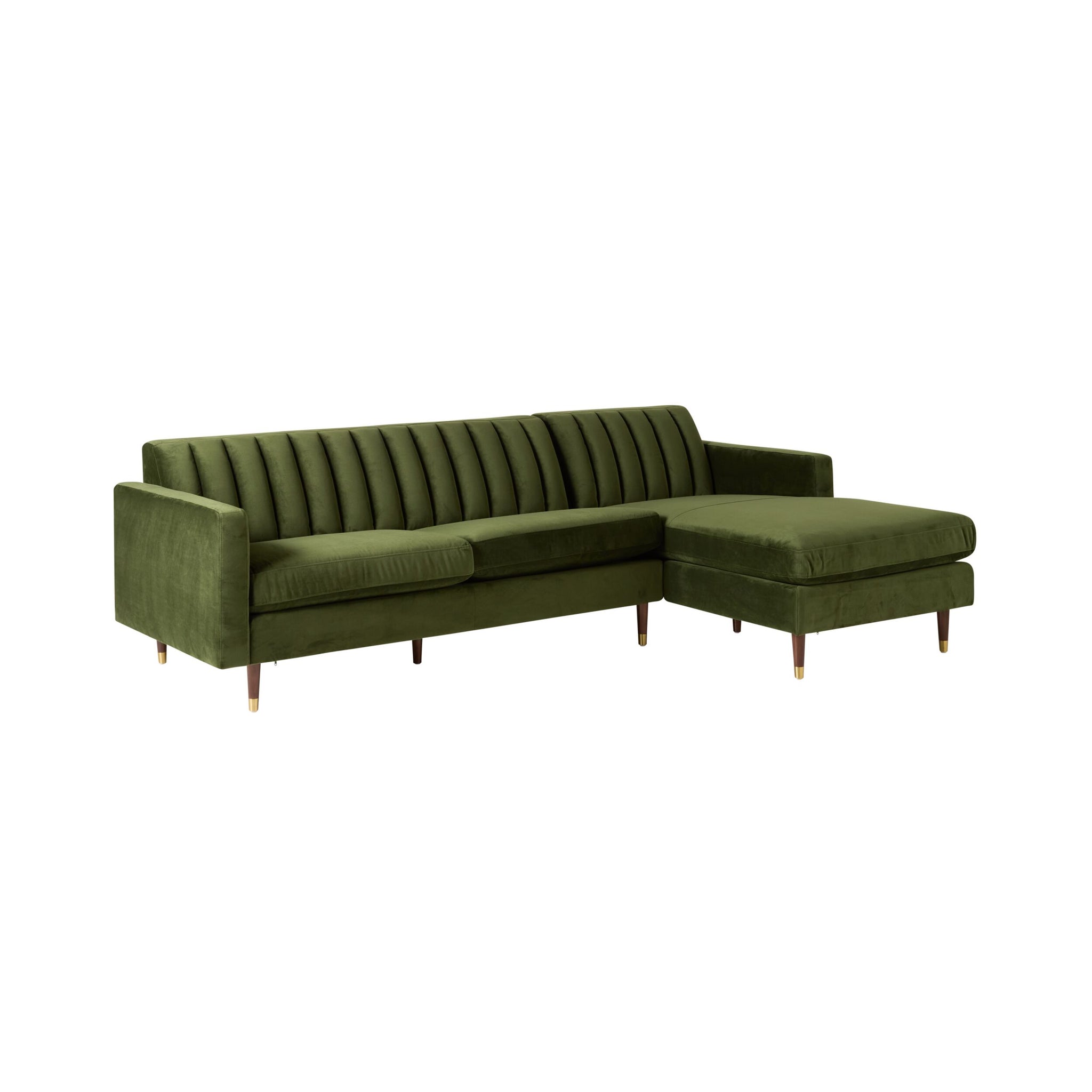 Stitch 3 Seater Velvet Chaise RHF Juniper Olive