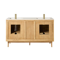 Remi Double Bathroom Vanity Teak with Stone Top 1510mm Package