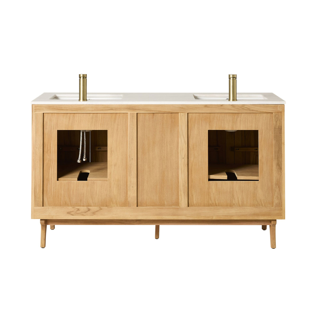 Remi Double Bathroom Vanity Teak with Stone Top 1510mm Package