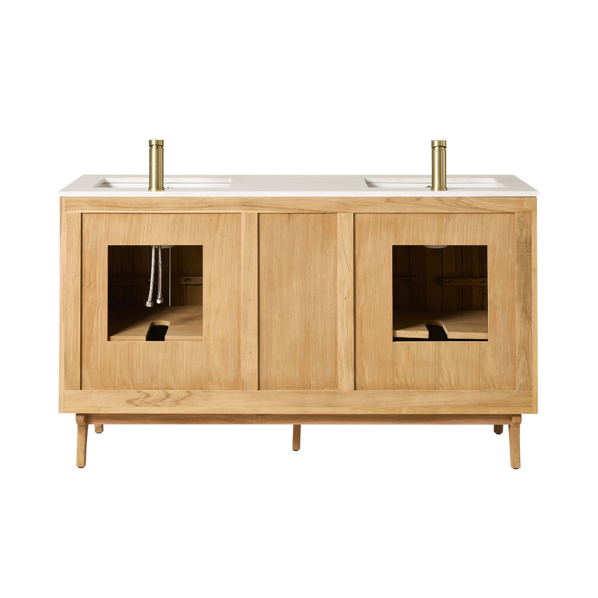 Remi Double Bathroom Vanity Teak with Stone Top 1510mm Package