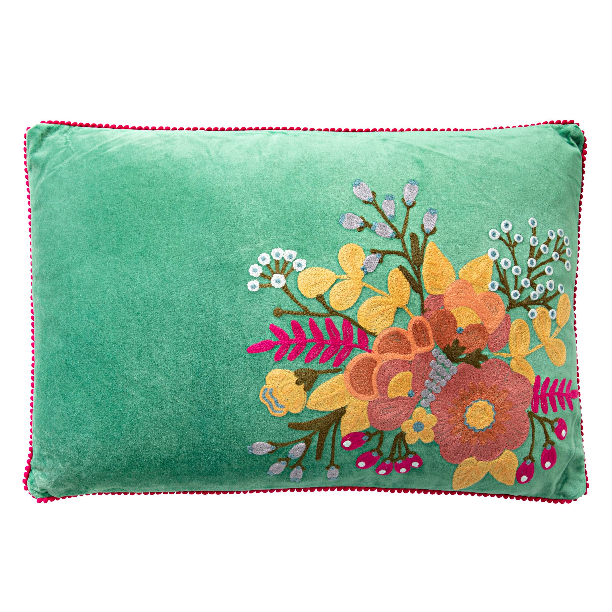 Stitch Flower Meadow Cushion Green 60x40cm