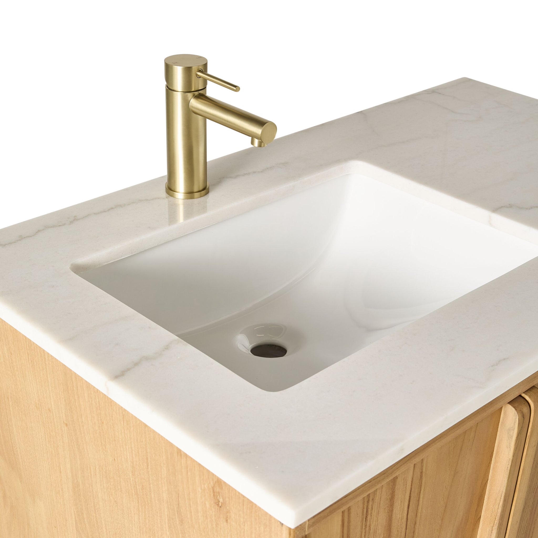 Remi Single Bathroom Vanity Teak with Stone Top 910mm Package