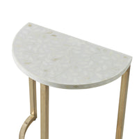 Bone Inlay Half Moon Side Table Beige with Gold Frame 44cm