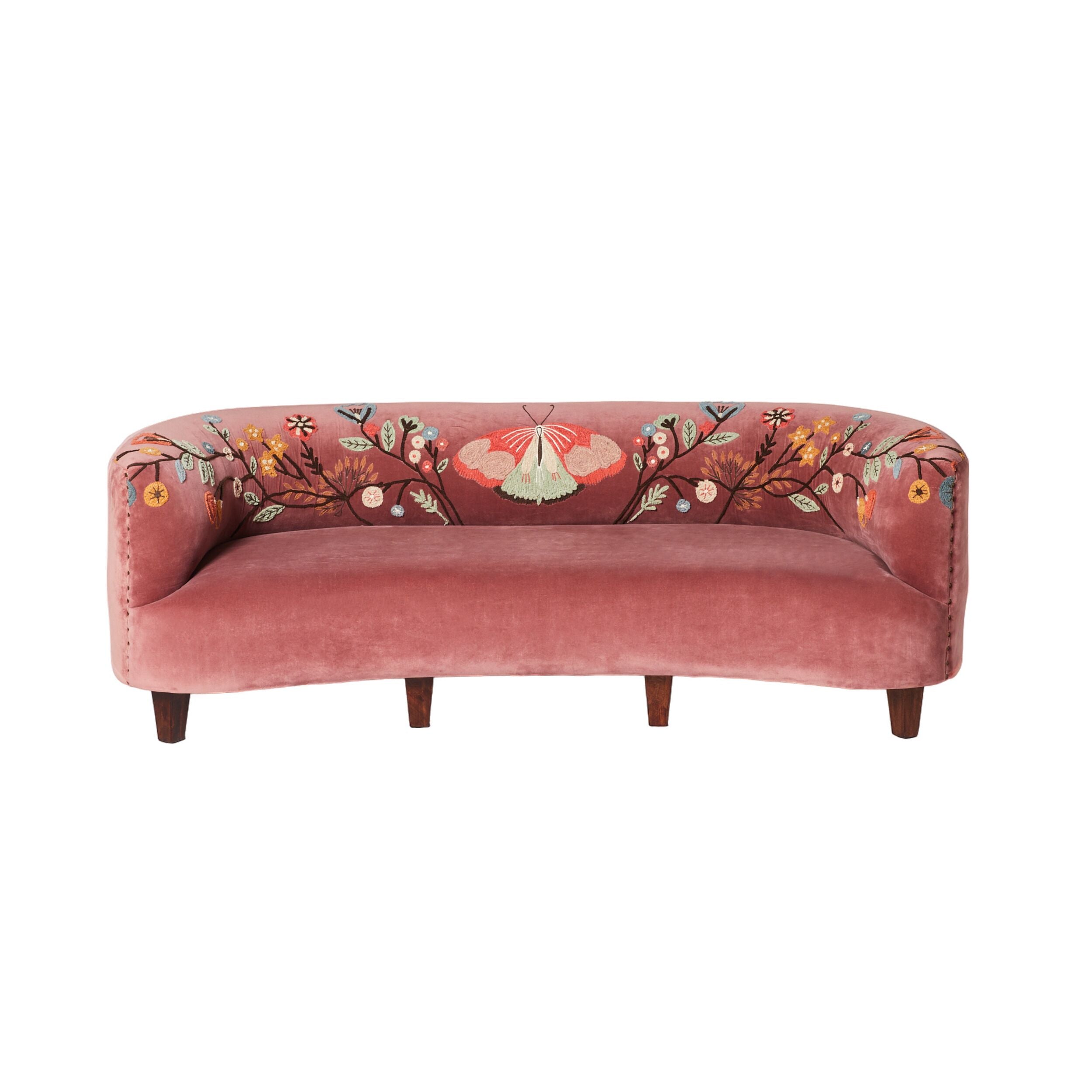 Freya Embroidered Sofa Rose Pink Velvet - Image 1
