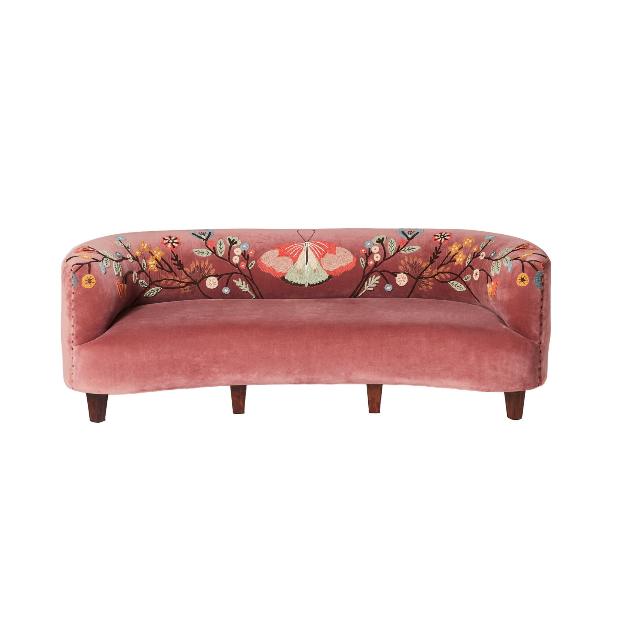 Freya Embroidered Sofa Rose Pink Velvet