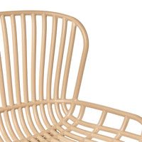 Close-up of the taupe, slatted backrest and seat of the Lini Dining Chair. Made from UV-stabilised polypropylene with a grid pattern, it ensures excellent all-weather resistance.