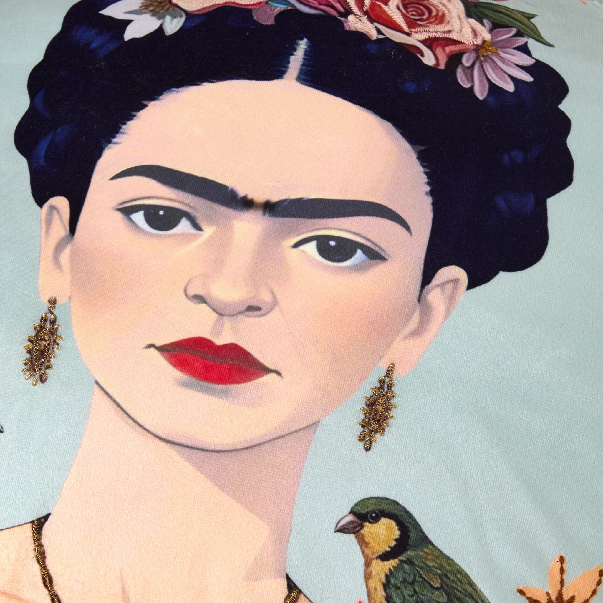 Frida Embroidered Velvet Round Cushion