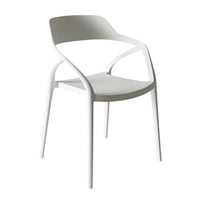 The Inigo Outdoor Dining Chair in white, part of the Kace Dining Table 300cm White with 8-chair package, boasts a modern design with a curved backrest and armrests, ideal for alfresco entertaining.