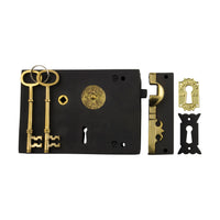 2005 Rim Lock Carpenters Left Hand Unlacquered Brass Matte Black H128xW182mm Backset 116mm