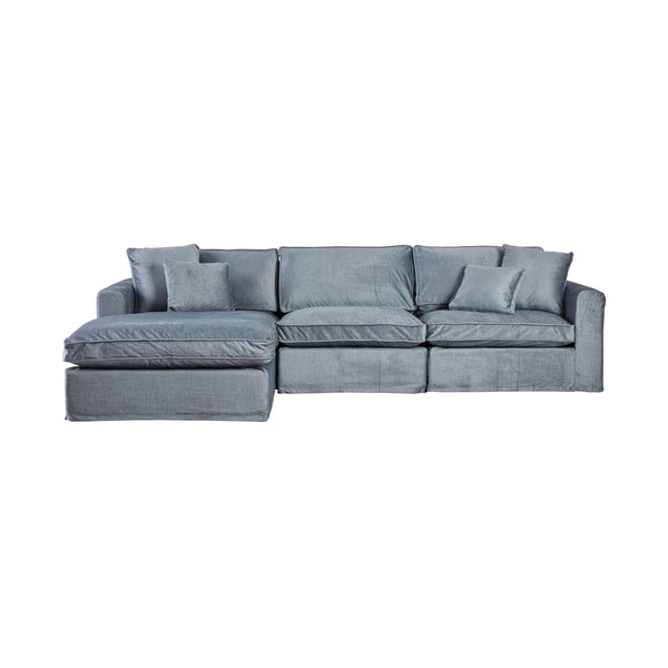 Huxley 3 Seater Velvet Sofa with Left Chaise Luxe Storm Grey C012