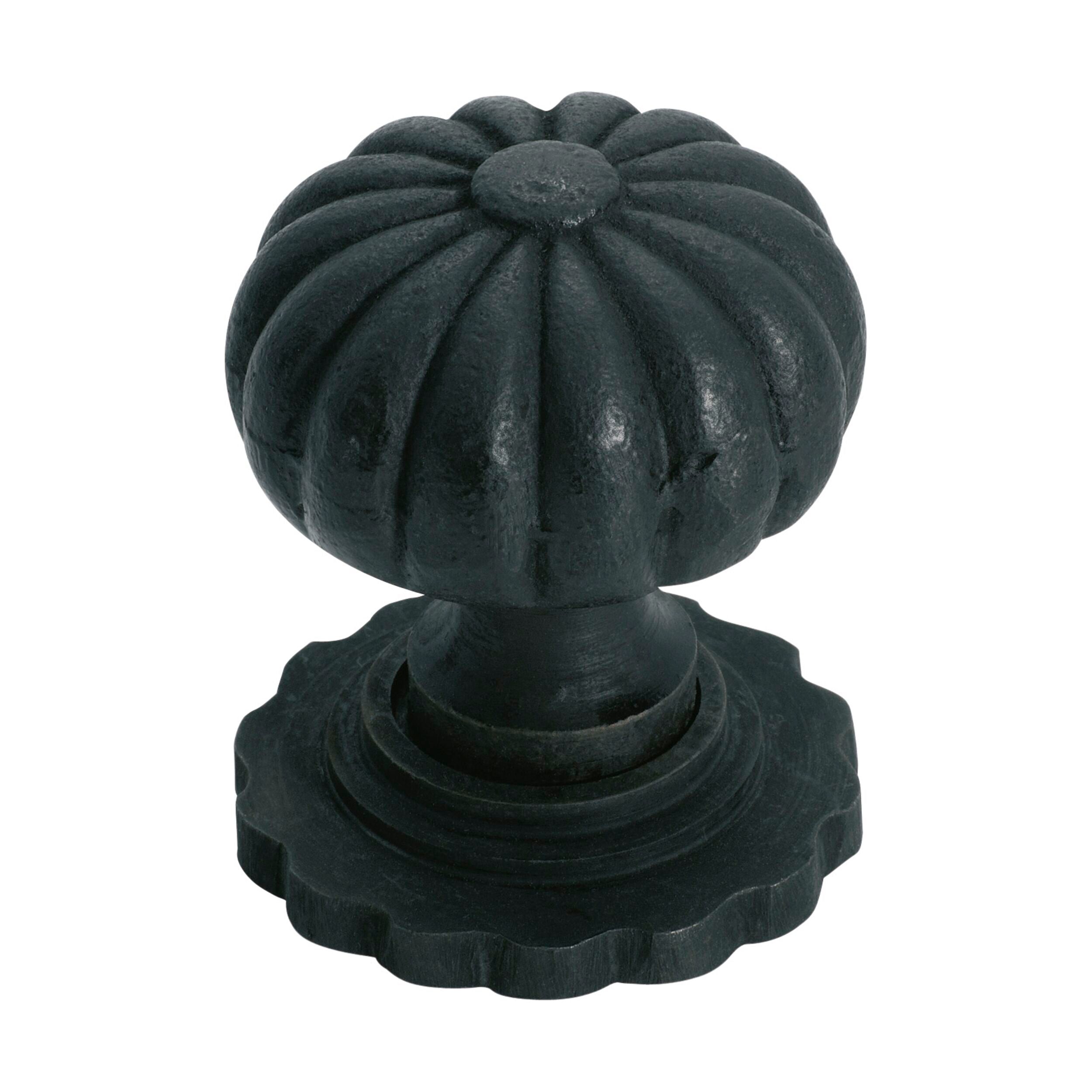 3692 Cupboard Knob Fluted Iron Backplate Matte Black D38xP48mm