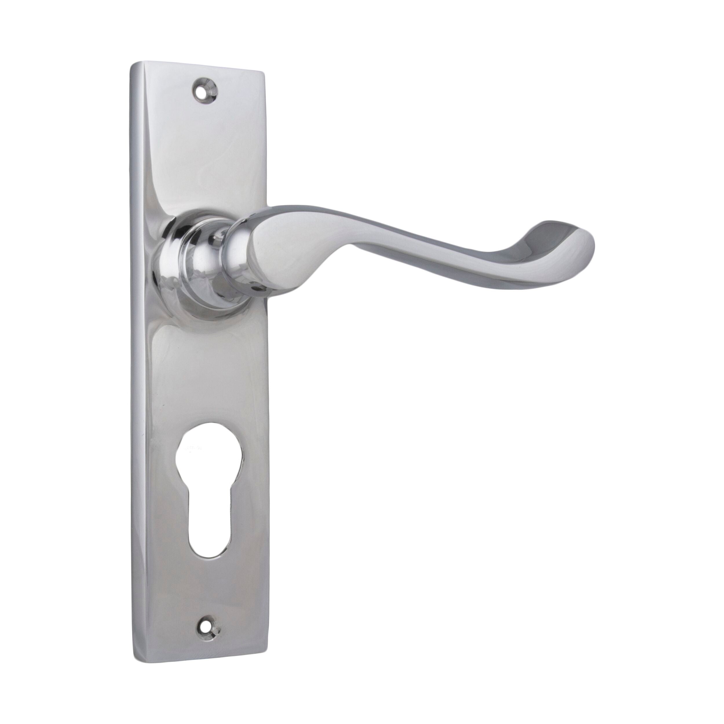 1045E Door Lever Fremantle Euro Pair Chrome Plated H150xW35xP50mm