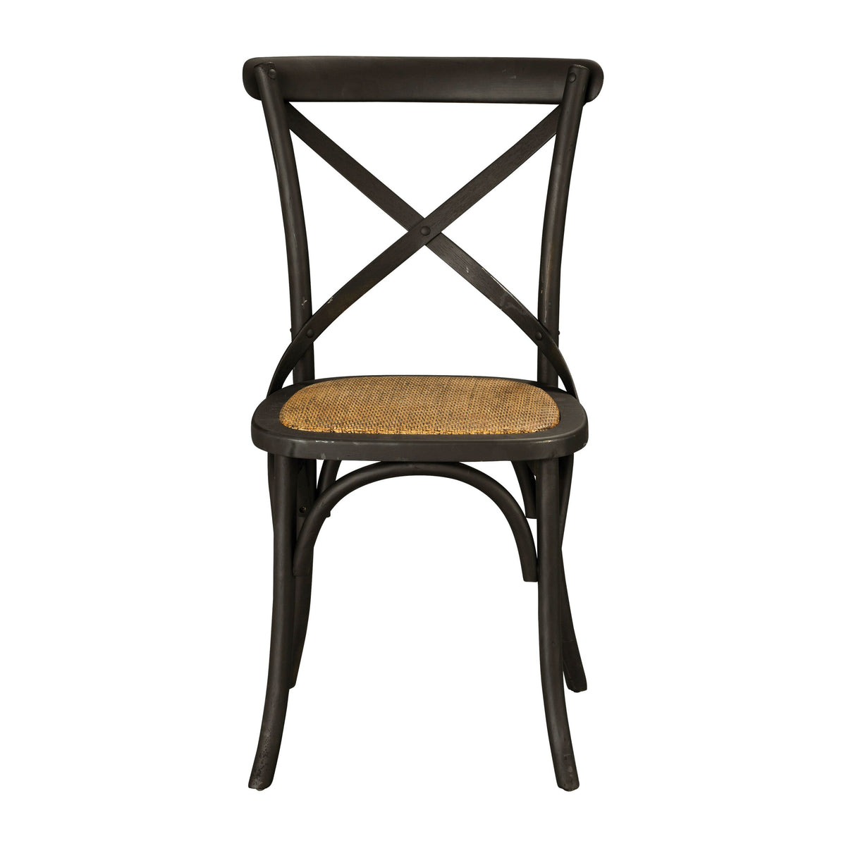 The Provincial Cross Back Dining Chair Black features a cross-back metal frame and woven cane seat, ideal for introducing Paris cafe charm into any dining area.