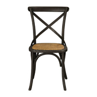 The Provincial Cross Back Dining Chair Black features a cross-back metal frame and woven cane seat, ideal for introducing Paris cafe charm into any dining area.