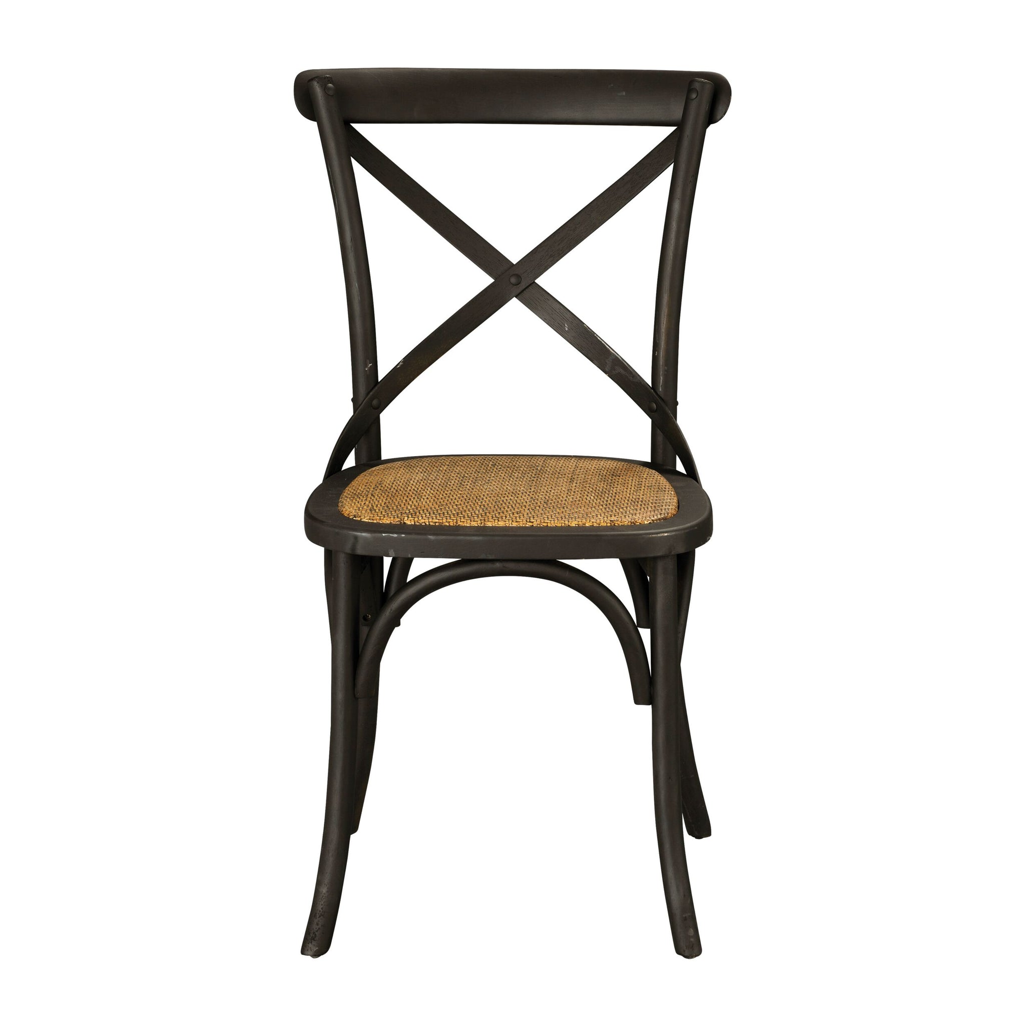 The Provincial Cross Back Dining Chair Black features a cross-back metal frame and woven cane seat, ideal for introducing Paris cafe charm into any dining area.