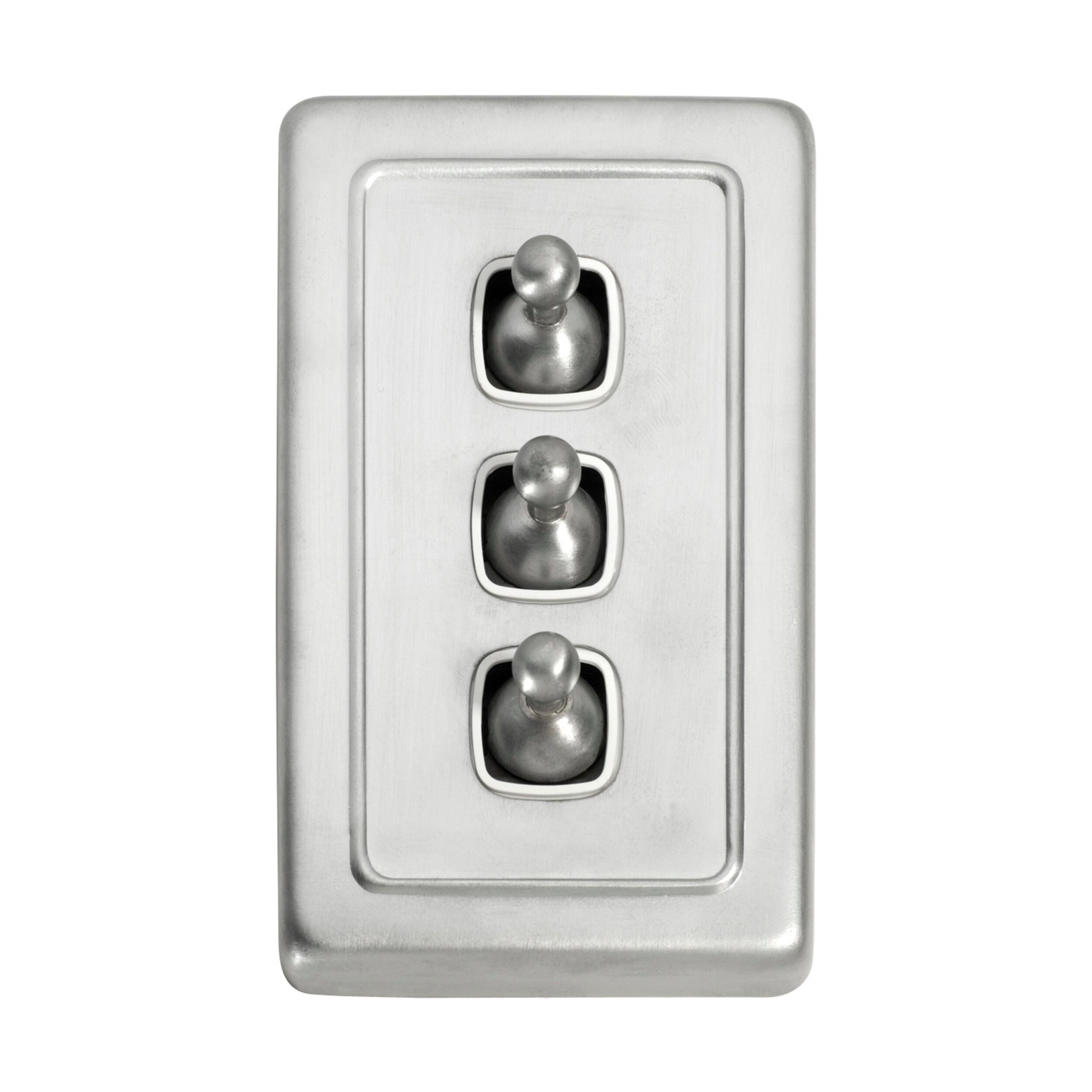 5974 Switch Flat Plate Toggle 3 Gang White Satin Chrome H115xW72mm