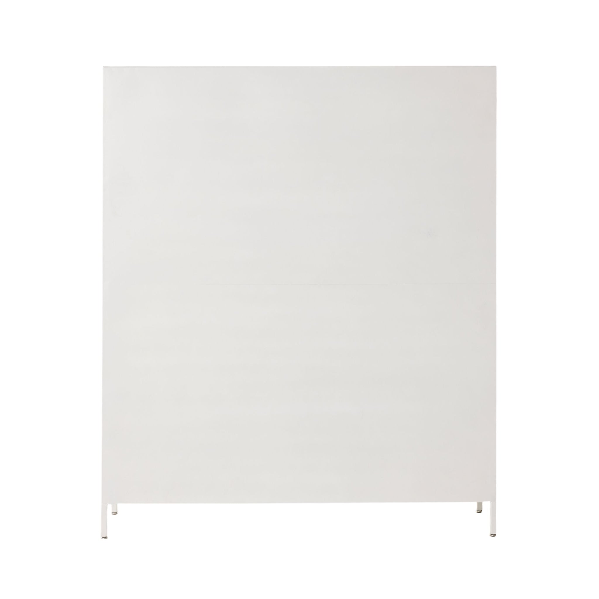 The Nero 6 Door Display Cabinet, measuring 135 x 40 x 160cm in white & grey, features a sleek powder-coated finish and thin legs, shown from the front against a white background.