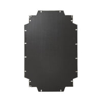 The Dominique Emerald Mirror Silver 90x60cm features a flat, rectangular black panel with notched edges and small metal fasteners along the perimeter, making it a Deco-inspired statement piece against a white background.