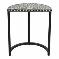 Bone Inlay Half Moon Side Table Black with Black Frame 53cm