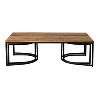 Introducing the Hartford 3 Piece Nesting Timber Coffee Table Set, crafted from rich mango wood. Featuring rectangular tops and elegantly curved black metal legs, its industrial design seamlessly combines rustic charm with modern style, making it a perfect centerpiece for your living space.