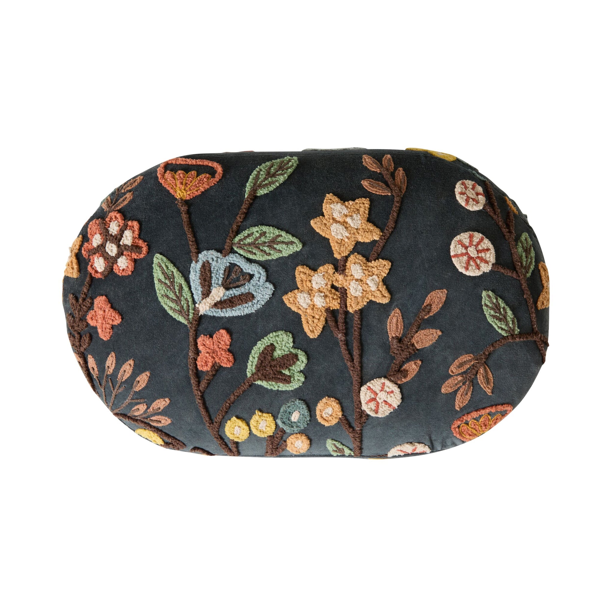 Freya Embroidered Ottoman Blue Velvet