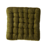 Indulge in comfort with the Samy Cotton Velvet Olive Green Seat Cushion, crafted from luxurious cotton velvet and showcasing an elegant tufted design.