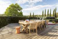 Reclaimed Teak Cross Leg Dining Table 400cm with 8 Weave Dining Chair Package